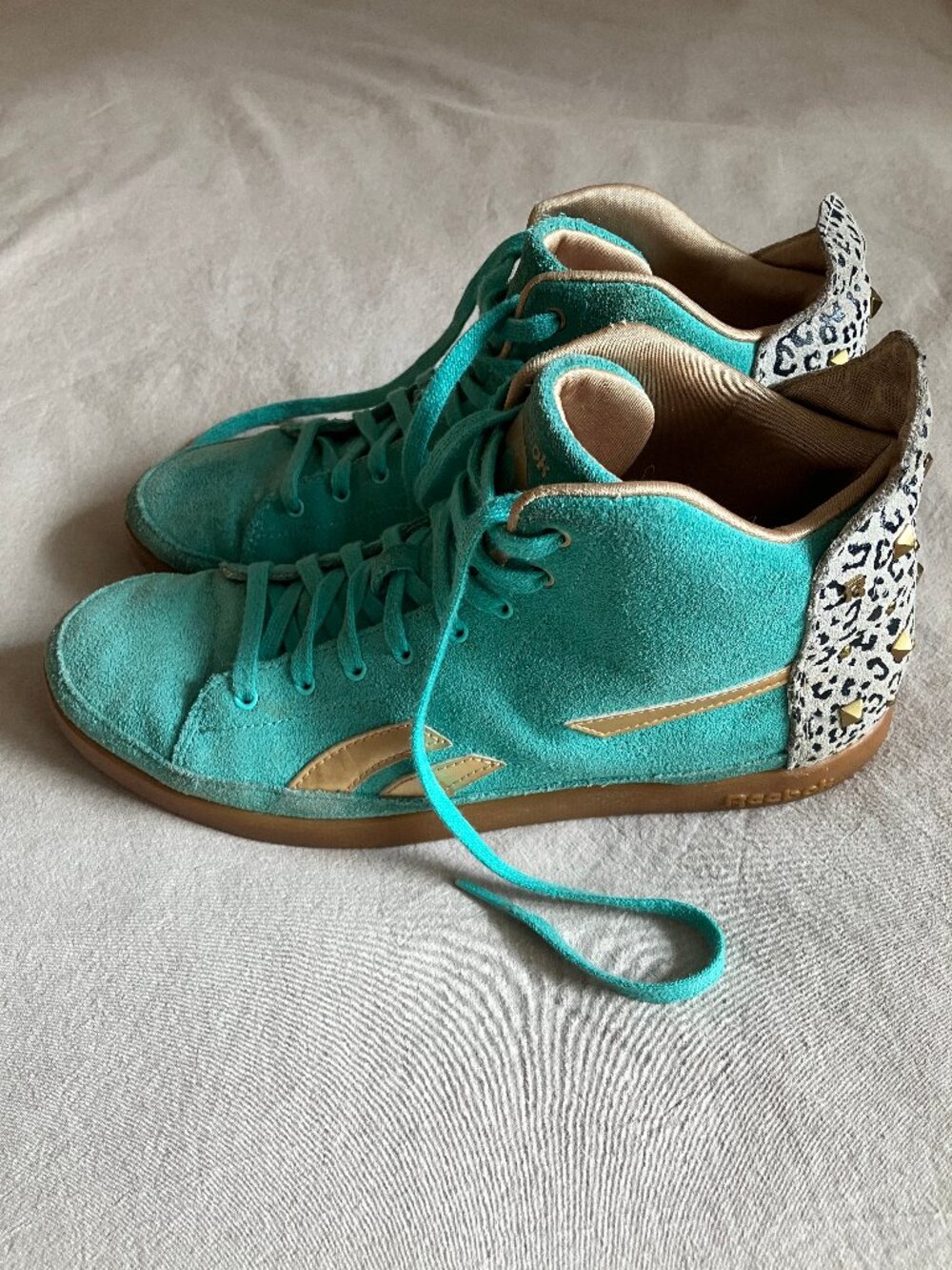 Snobette 80s Inspired Teal Animal Print Studded Reeboks Size 10